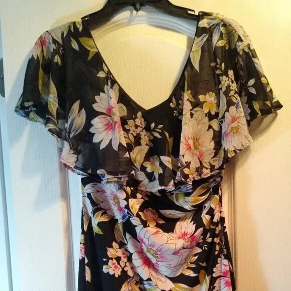 Connected Apparel Floral Chiffon Dress